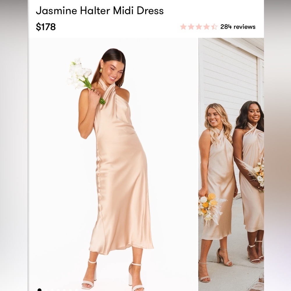 NWT show me your mumu Jasmine Halter Midi Dress ~ Champagne Luxe Satin
